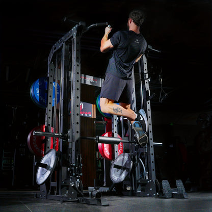 Smith Machine for Home Gym - 2000lbs Capacity All-in-One Power Rack with Cable Crossover, Pull-Up Bar & Dip Station, Includes 18 Attachments