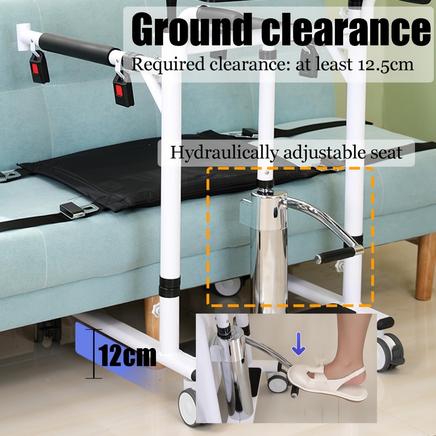 Household And Automotive Lifting Mobile Equipment | Adjustable Height/Base Width, Manual Operation, Sturdy Backrest to Prevent Falls, Standing Aid And Support Frame, Equipped with Seat Belts And Armrests