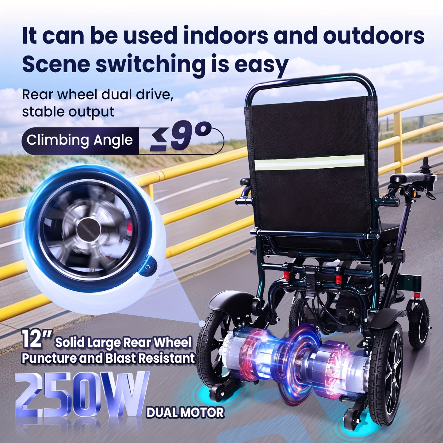 Upgrade Electric Wheelchair for Adults, Ergonomic Design Lumbar Protection Power Wheelchairs, Lightweight Foldable Motorized Wheel Chairs for Seniors, Airline Approved, 18.5" Wide Seat