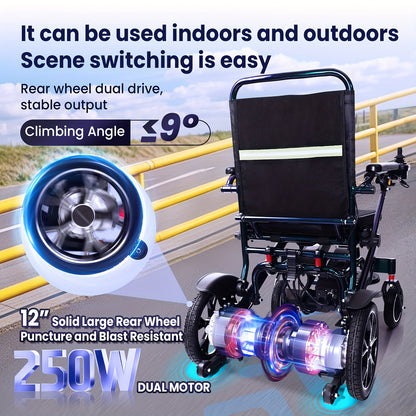 Upgrade Electric Wheelchair for Adults, Ergonomic Design Lumbar Protection Power Wheelchairs, Lightweight Foldable Motorized Wheel Chairs for Seniors, Airline Approved, 18.5" Wide Seat