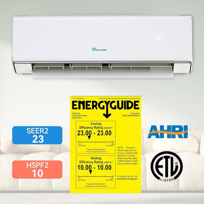 2-Zone Mini Split Heat Pump 18K BTU (9K+12K), SEER2 Wifi Ductless Air Conditioner, Cooling Area Up to 950 Square Feet, 208-230V, Compatible with Alexa, All White System