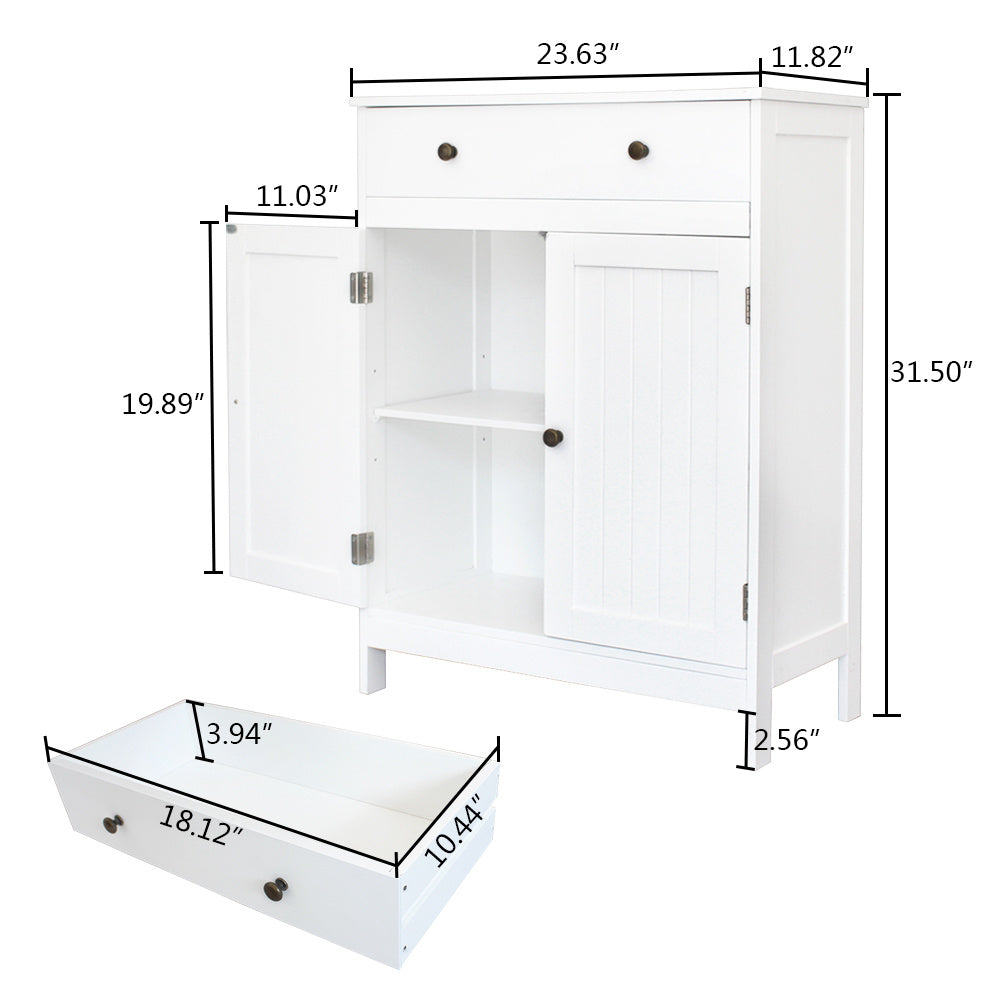 Free Standing Bathroom Cabinet with 1 Drawer 2 Doors and Adjustable Shelf, Wooden Entryway Storage Cabinet, White