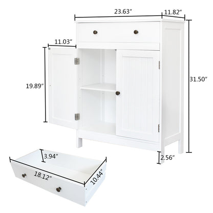 Free Standing Bathroom Cabinet with 1 Drawer 2 Doors and Adjustable Shelf, Wooden Entryway Storage Cabinet, White