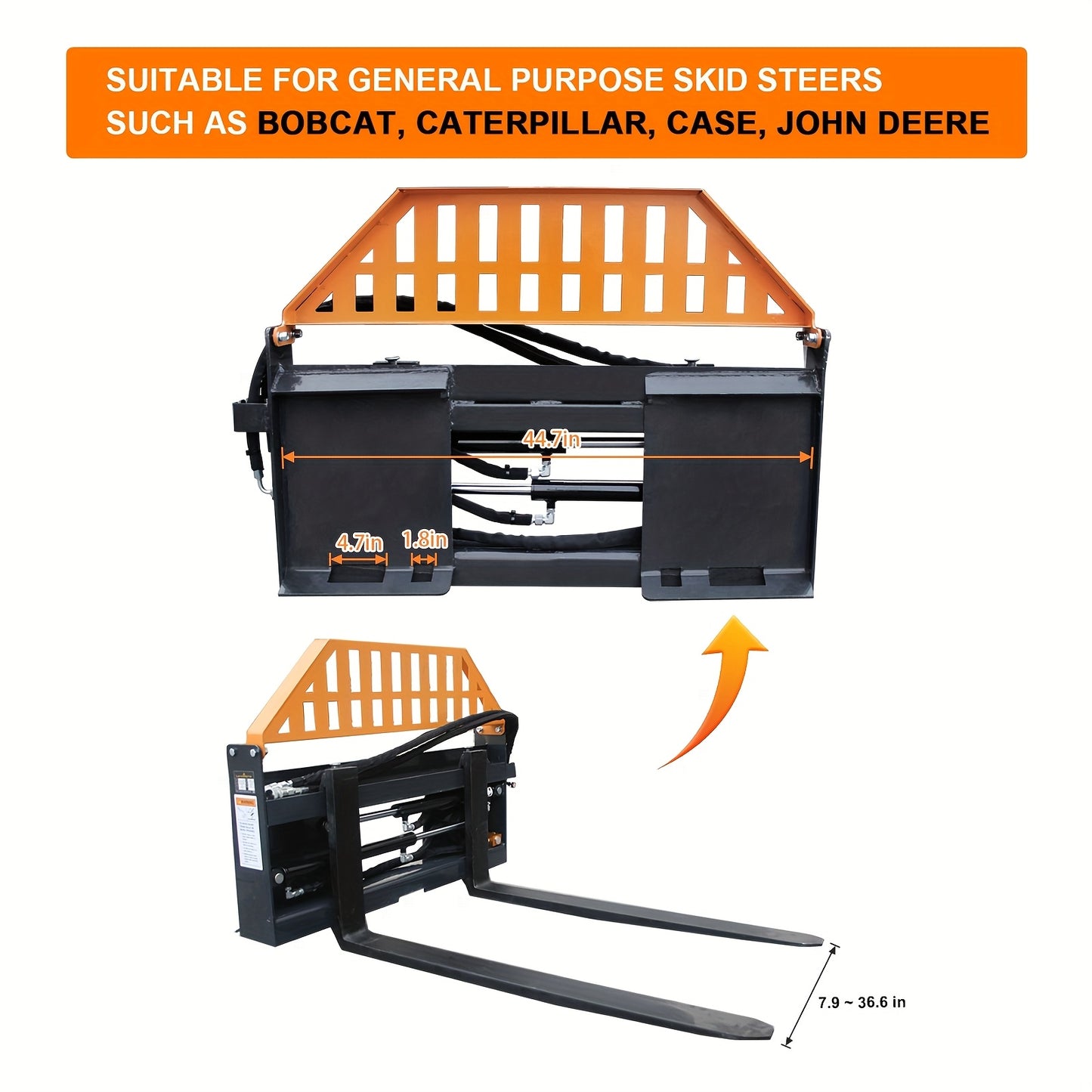 Heavy Duty Adjustable Skid Steer Pallet Forks 4000LB 48'' Anti-Slip Tines for Farm & Industrial Use