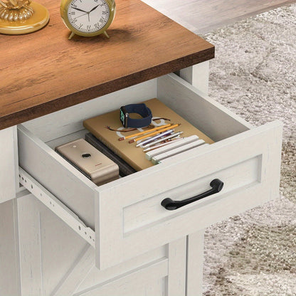 67''H Executive Desk with Storage Cabinet & 5 Drawers Wooden Office Table Computer Desk with Charging Station & Sliding Barn Doors Modern Workspace Office Desk for Home Office & Study, White