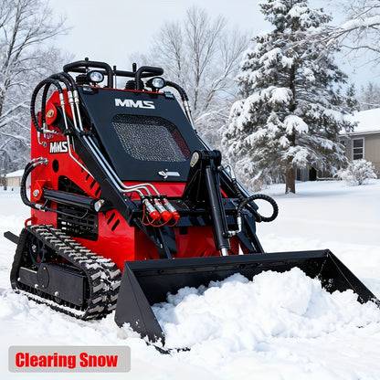 Mini Skid Steer Loader -13.5 HP Engine, Compact Track LoaderCompact Track Loader for Efficient Snow Clearing, Multi Functional Bulldozer Shovel Engineering Vehicle for Farms Gardens Park Roads Factories