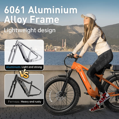 1 Electric Bike For Adults | Rear High-power Brushless Motor, 26" Fat Tire, 48V 15AH Removable Battery, Aluminum Frame with Rear Storage Shelf, Suitable for Outdoor Off-road and Urban Commuting | Orange, PUCKIPUPPY, Disc Brakes