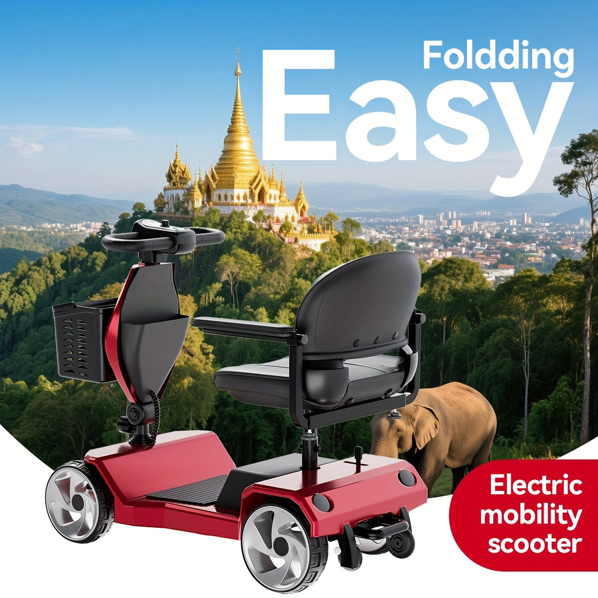 Foldable 4-Wheel Scooter for Seniors | 16 Miles Range | LED Headlight & Removable Storage Basket | Lightweight Portable Design, Fits In Car Trunk | Durable Frame for Indoor & Outdoor Use