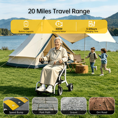 Has A Long Range Of 20 Miles, An Intelligent Electric Wheelchair for Adults, Intelligent Controller, Lightweight, One-step Folding And Unfolding, Can Be Put In The Trunk, High-power 500W Motor, Strong Climbing Force