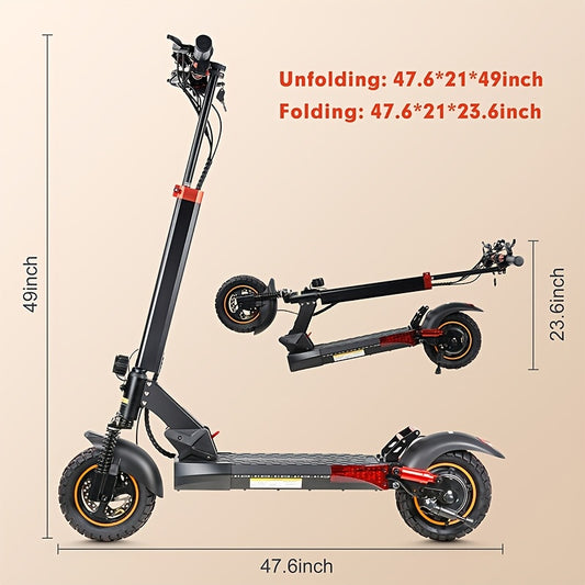 500W/740W Power, 10" Off-road/Tubless Tire Kick Electric Scooter, Foldable E-Scooter - Max Range 40km/60km/80km, Double Suspension & Double Disc Brake, Phone Charging USB Port, RGB Ambient Light, Turn Signal Light, LED Front Light