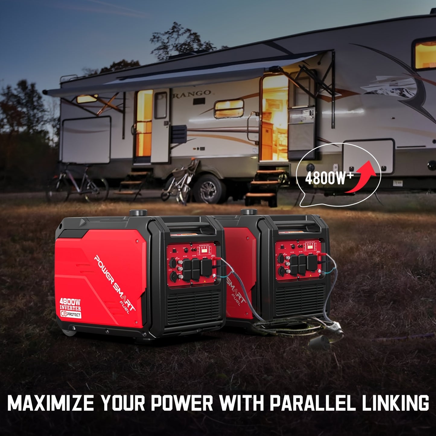 4800 Watt & 3600 Watt Gas Engine Generator for Camping & Emergencies - W/ CO Alarm, Portable, Low Noise, Inverter Generator