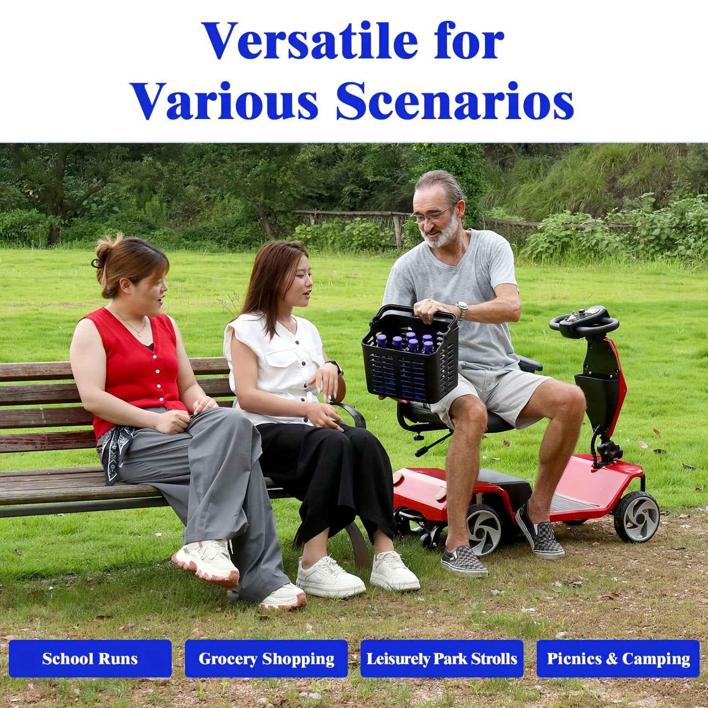 4-Wheel Electric Mobility Scooter For Adults With Seat - 250W Motor, 15 Miles Per Hour Speed, With Backrest Seat And Front Basket, 265 Pounds Capacity, 8 Inch Solid Tires, Lightweight 82Pounds, Suitable For Outdoor And Indoor Mobility