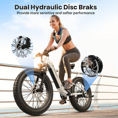 Electric Bike for Adults Rear High-power Brushless Motor, 48V 20AH Battery Adult Electric Bicycles, 26" Tire Full Suspension Step-Thru Ebike, 7 Speed, 80Miles Range, Camping Must Haves, Suitable for Outdoor Off-road And Urban Commuting(BoxerST)