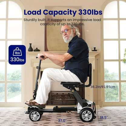 Lightweight Electric Mobility Scooter with Four Wheels, Designed for Seniors, Featuring a Foldable Carbon Fiber Frame And a Comfortable