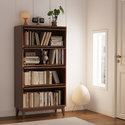 Wooden Bookshelf Multi Layer Bookshelf With Tempered Cabinet Glass Door, Brown Decorative Cube Storage Box, Bookshelf Multi Functional Storage Cabinet, Suitable For Kitchen, Home, Office