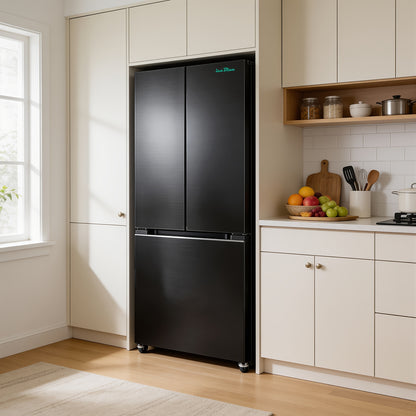17.7cu Counter-Depth French Door Refrigerator | 17.7 Cubic Feet Capacity, Three-Door Design, Stainless Steel, Adjustable Thermostat, Automatic Defrost