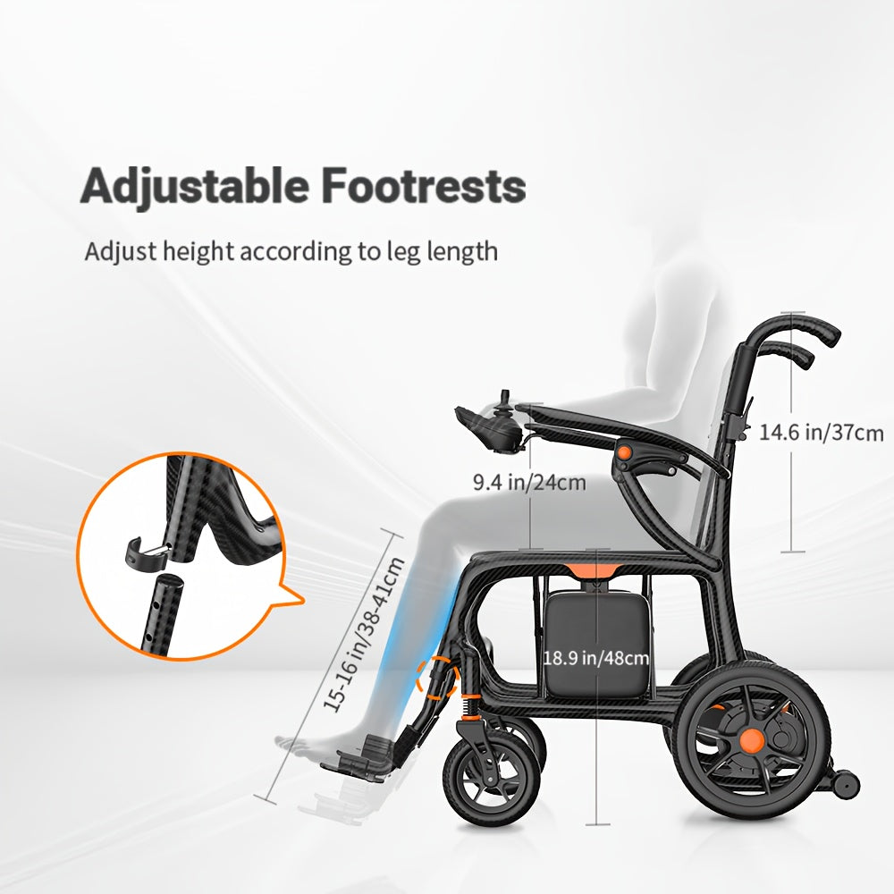 Carbon Fiber 25 Mile Long Range Adult Electric Wheelchair No Installation, One-Step Folding And Unfolding, Lightweight 15Kg, 300Lbs Load Capacity, Compact Enough to Fit in Luggage, Perfect for Travel, Park & Beach Outings, Portable Power Chair