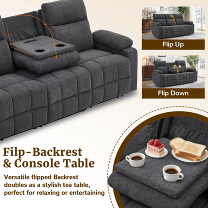 Three-Person Sofa Design, Middle Backrest Flip Design, Three-Seat Reclining Sofa, Recliner Sofa with USB Port, Manual Living Room Sofa
