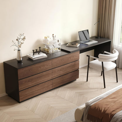 Modern Expandable Desk, 97.63-inch L-shaped Corner Computer Desk with 6 Drawers, Suitable for Home Office and Study Space, White and Khaki