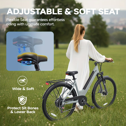 350W Electric Urban Bicycle, Adult Shopping E-Bike Featuring a 48V 10.4AH Detachable Battery, Step-Through Design Ideal for Skirts, Pants, Or Carrying Bags. The Perfect Commuter Option, Thoughtful Gifts for Both Seniors And Young Adults
