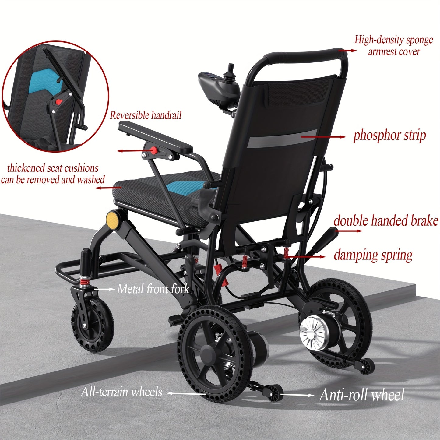 500W Motor Portable Electric Wheelchair Foldable for Adults Seniors, Intelligent Power Wheelchairs Motorized Wheelchair All Terrain Power Chair, Outdoor Wheelchair, Mobility Aid, Easy Storage, Lightweight Design, Smooth Mobility, Durable Construction
