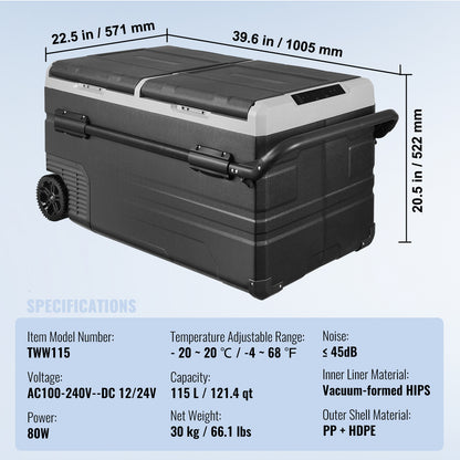 Portable Car Refrigerator Freezer Compressor 115 L Dual Zone for Car Home