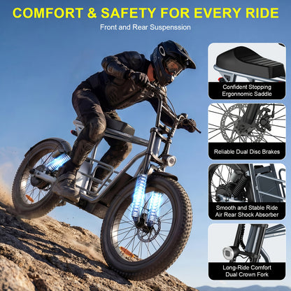 Electric Scooter, Rated 500W 48V Lithium Battery & 23.5 Miles Range, Up To 20mph Speed With Seat And 20"*3" All-Terrain Tires, Maximum Load 330LBs, With Ample Storage Space