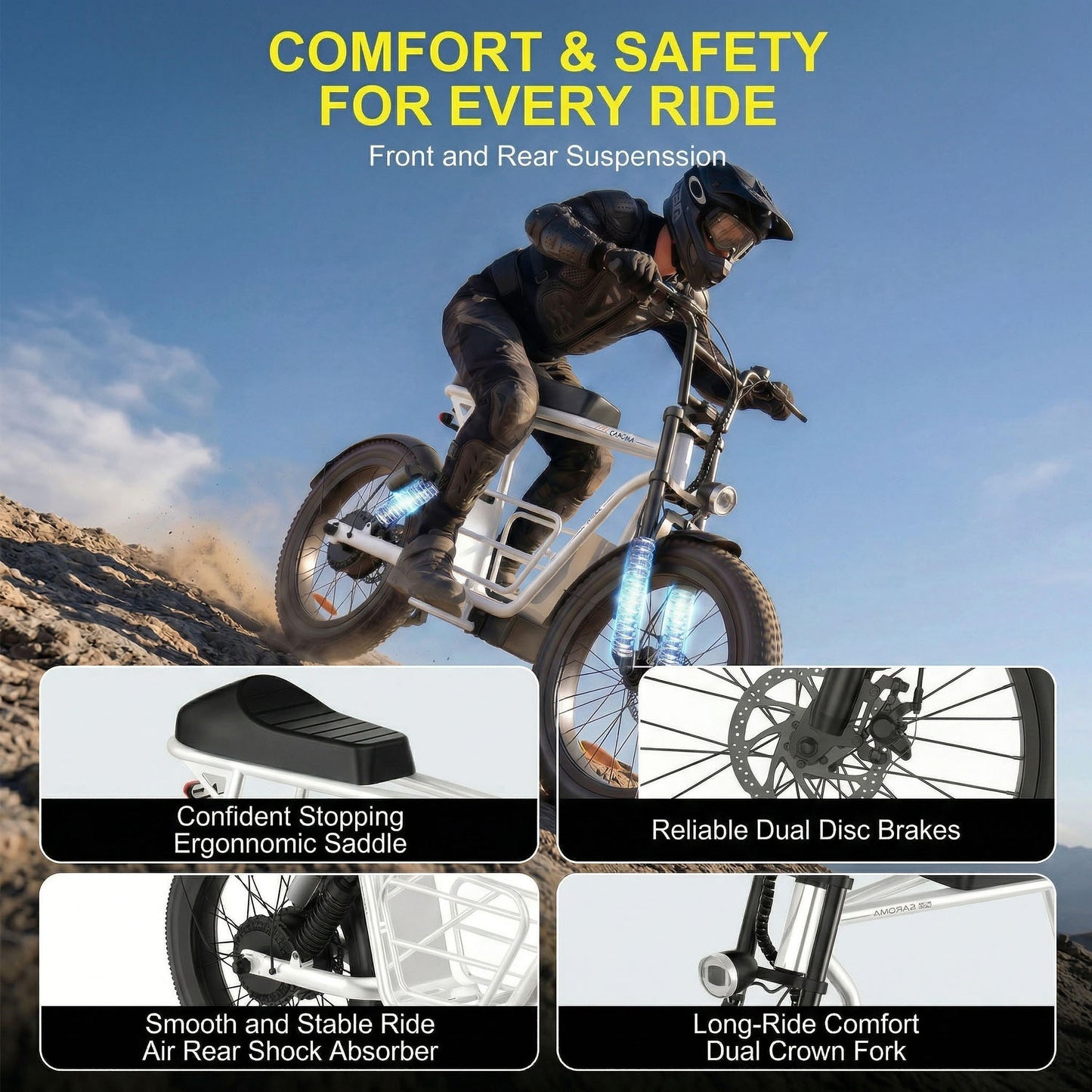 Off-Road Electric Scooter with a Seat, 500W Motor, 20-Inch All-Terrain Tires, a Top Speed of 20 Miles Per Hour, a Range of 30 Miles, a 48V 10.4Ah High-Capacity Battery, a Commuting Electric Scooter Equipped with an LCD Display And Dual Disc Brakes