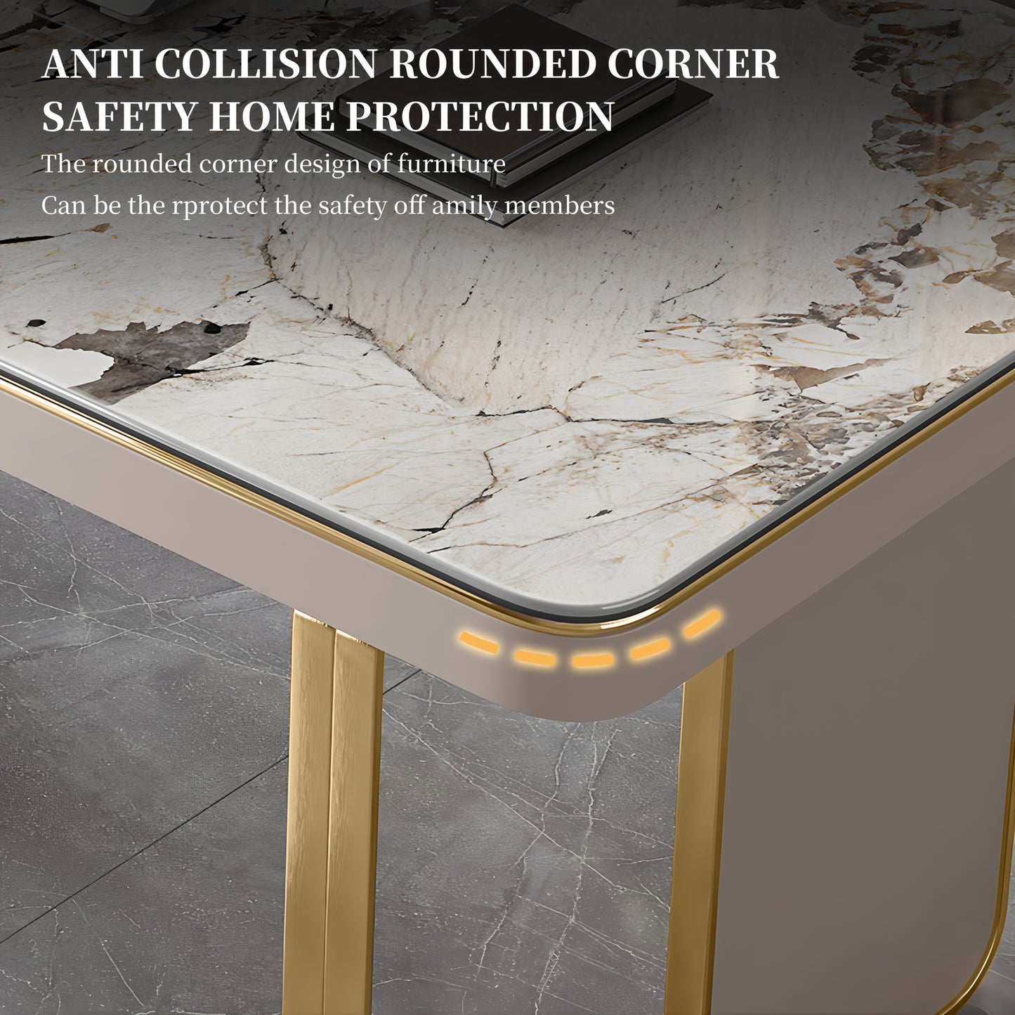 Luxury Marble Top Desk with Golden Frame - Modern Minimalist Writing Table Suitable for Home Office, Study Room, Bedroom, Marble Tabletop & Golden Frame, Assembly, Space-Saving for Small Spaces, Assembly Required
