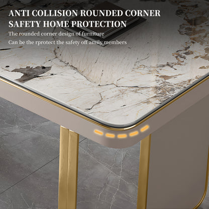 Luxury Marble Top Desk with Golden Frame - Modern Minimalist Writing Table Suitable for Home Office, Study Room, Bedroom, Marble Tabletop & Golden Frame, Assembly, Space-Saving for Small Spaces, Assembly Required
