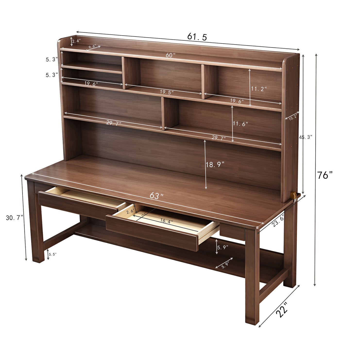 Solid Wood Desk And Cabinet Set with Drawers,Integrated Desk And Bookshelf, Under-desk Storage Rack, And Desk Cabinet. Simple Design,Lightweight, Versatile, Detachable, Suitable for Any Location, No Additional Decorations Required