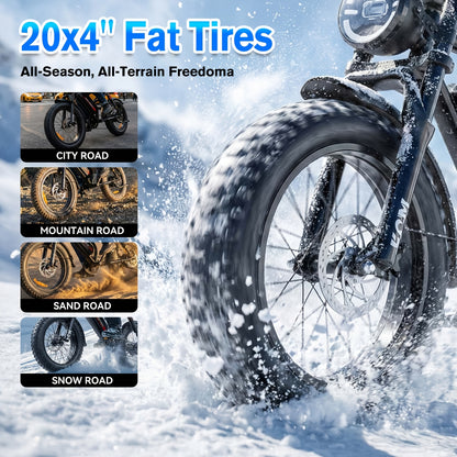 Adult Electric 740W Brushless Motor, Removable Dual Battery 48V 8-20AH, All-Terrain Tires & Shock Absorption System Suitable for Mountain, Snow, Sand, Road Riding, 20x4 Inch Tires