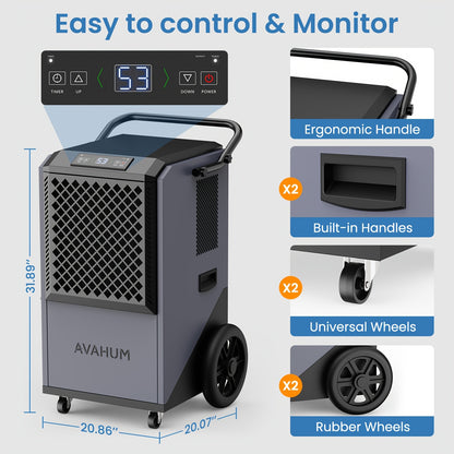AVAHUM 320 Pints Commercial Dehumidifier with Drain Hose for Basements, Coverage Area 9000 Sq.Ft