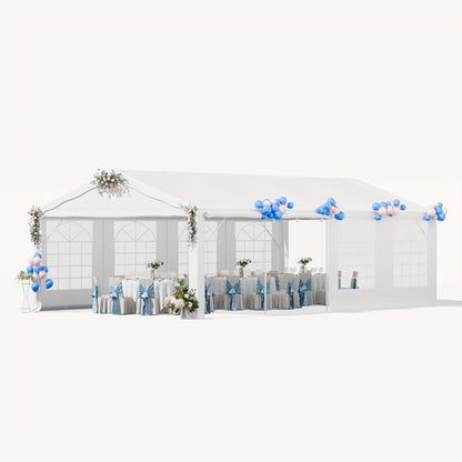 20x40ft & 13x26ft White Plastic Party Canopy with Pergola - Durable Outdoor/Indoor Event Shelter for Weddings, Birthdays, Garden Parties - Portable, Easy Setup, No Electricity Needed, Outdoor Event Shelter, Sturdy Construction
