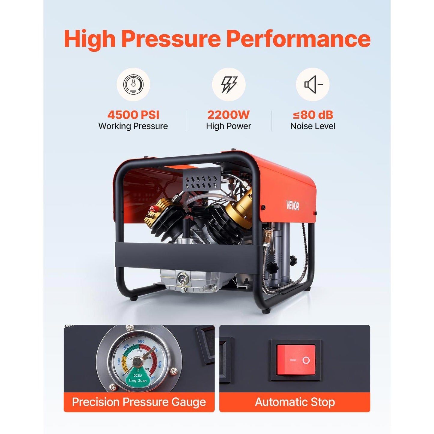 PCP Air Compressor 4500PSI/30Mpa 2-Cylinder Scuba Diving Tank Compressor External water cooling / Internal water cooling