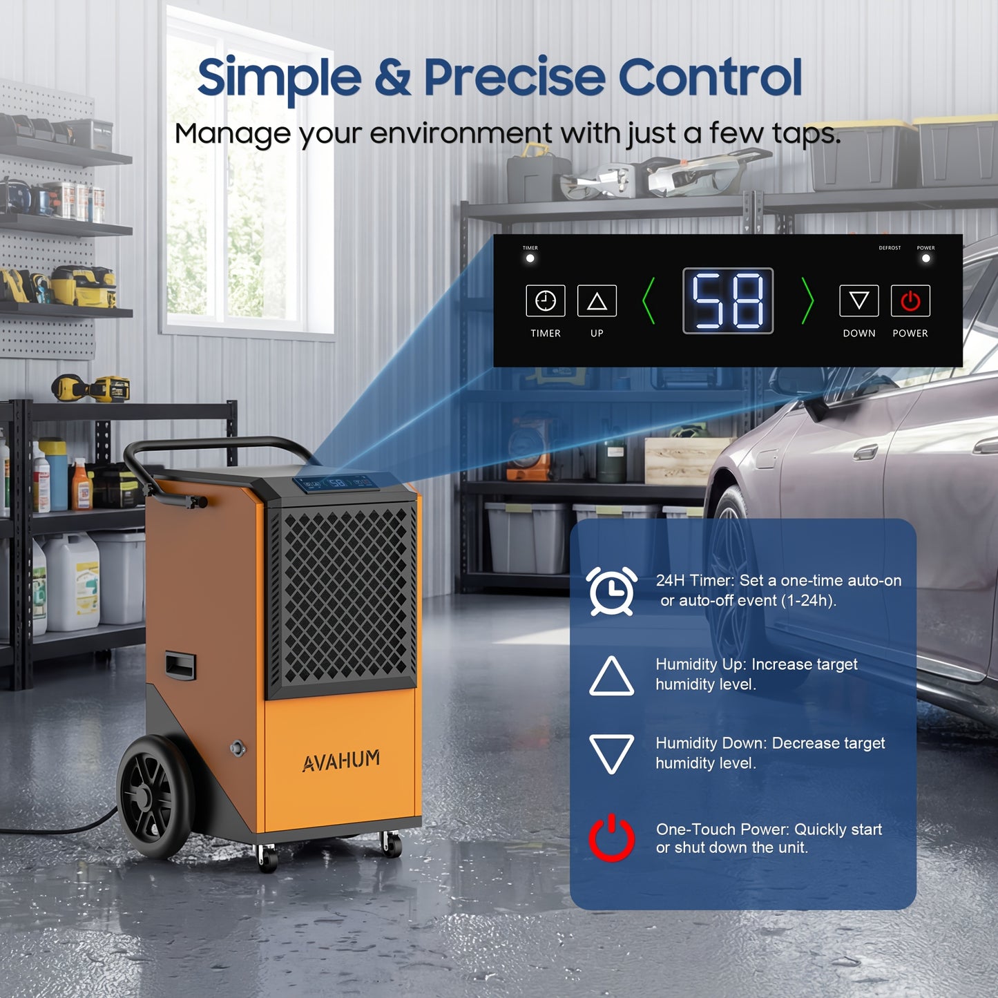 Commercial Dehumidifier for Basements, 305 Pint, 9000 Sq.Ft Large Spaces, 38 Gallon/Day. Commercial Grade Dehumidifiers for Industrial, 24H Timer, Continuous Dehumidification, Auto Defrost