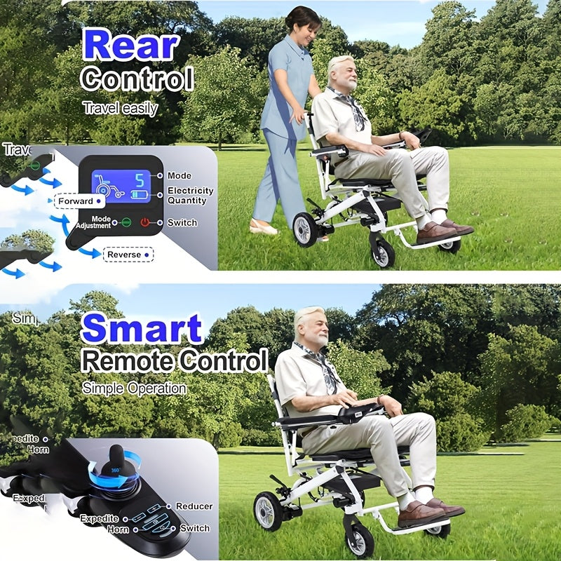 25 Miles Adult Electric Wheelchair Light Foldable, Weighing Only 37 Pounds Folding Electric Wheelchair With Rear Control, 2*10AH Removable Lithium Battery With Water Cup Holder Backpack Dust Bag Suitable For People With Disabilities