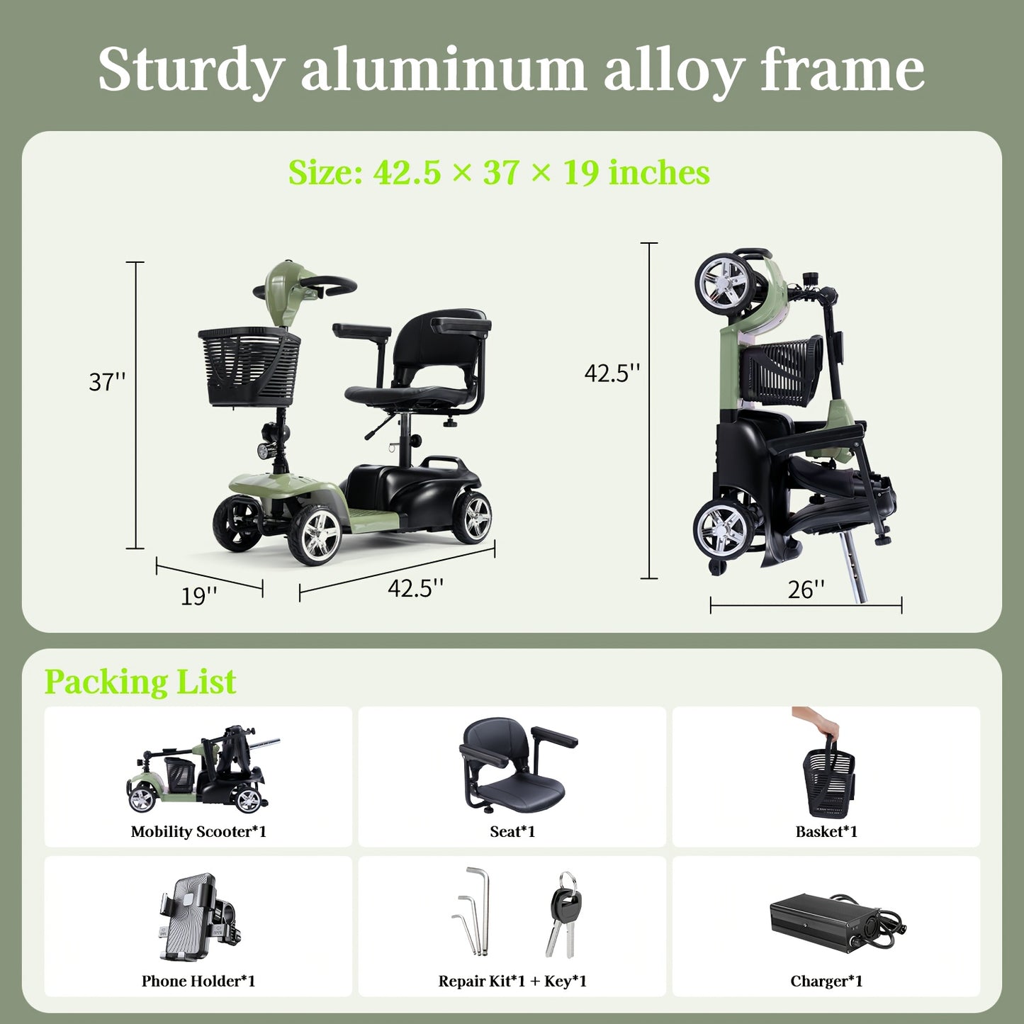 250W Foldable Electric Scooter, 24V 15.5Ah Battery, Offers A 14-17 Mile Range And Speeds Of 5-6 Mph. It Features Tires, Supports 300 Lbs, And Includes A Charger, Phone Holder, And Tool Kit, Ideal For Senior Shopping Trips.Best Holiday Gift