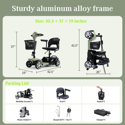 250W Foldable Electric Scooter, 24V 15.5Ah Battery, Offers A 14-17 Mile Range And Speeds Of 5-6 Mph. It Features Tires, Supports 300 Lbs, And Includes A Charger, Phone Holder, And Tool Kit, Ideal For Senior Shopping Trips.Best Holiday Gift