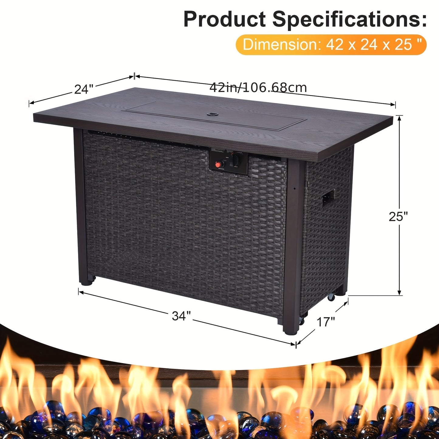 Outdoor Patio Furniture Set with Fire Pit Table, 13pcs Outdoor Furniture Set Patio Sectional Sofa W/42in Propane Fire Pit, PE Wicker Rattan Patio Conversation Sets