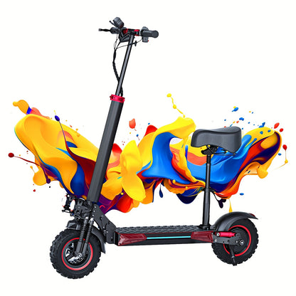 Folding Electric Scooter, 700W Motor, 19 MPH Top Speed, 11-Inch Large Tires, 31-Mile Range, Single Drive, Black and Red, with LED Lights and Seat