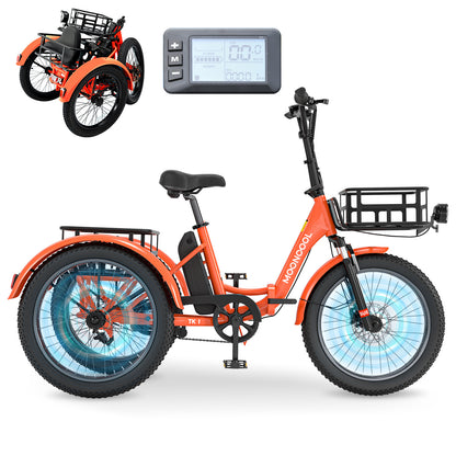 20" Fat Tire Adult Foldable Electric Trike, 500W 48V Electric Trike Motorized 3 Wheel Electric Bicycle,1 Speed Foldable Removable Battery，Home, Travel, Off-Road