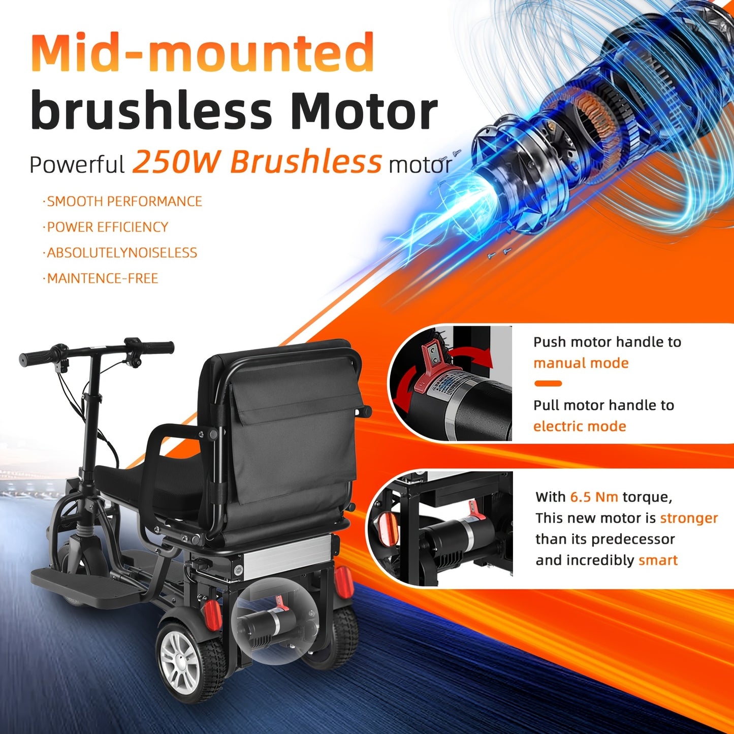 Lightweight Folding Mobility Scooter for Seniors & with 12AH, 25-Mile Range, Electromagnetic Brake - Scooter with Rear Storage, Padded & Absorption - Airline Approved (No Assembly)