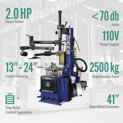 XK 2.0 Horsepower Automatic Tire Changer Tire Machine Wheel Changers Machine Rim Balancer Combo 960 690 with 36 Month Part Replacements