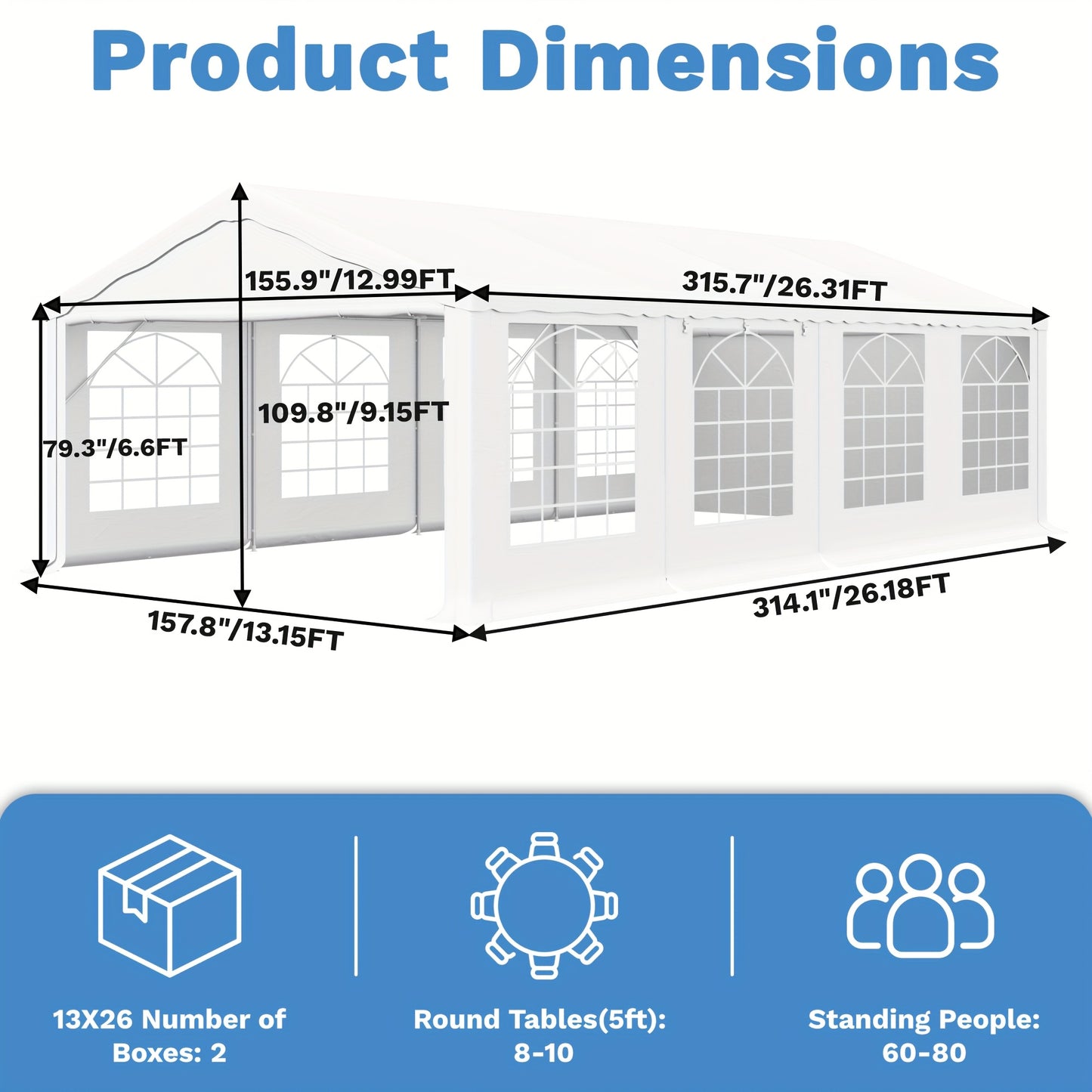 20x40ft & 13x26ft White Plastic Party Canopy with Pergola - Durable Outdoor/Indoor Event Shelter for Weddings, Birthdays, Garden Parties - Portable, Easy Setup, No Electricity Needed, Outdoor Event Shelter, Sturdy Construction