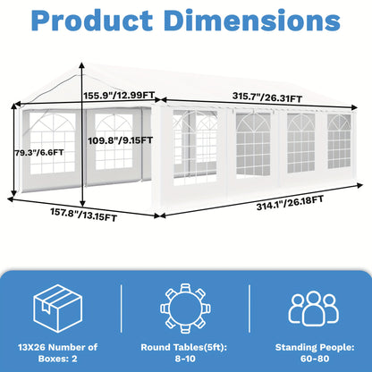 20x40ft & 13x26ft White Plastic Party Canopy with Pergola - Durable Outdoor/Indoor Event Shelter for Weddings, Birthdays, Garden Parties - Portable, Easy Setup, No Electricity Needed, Outdoor Event Shelter, Sturdy Construction