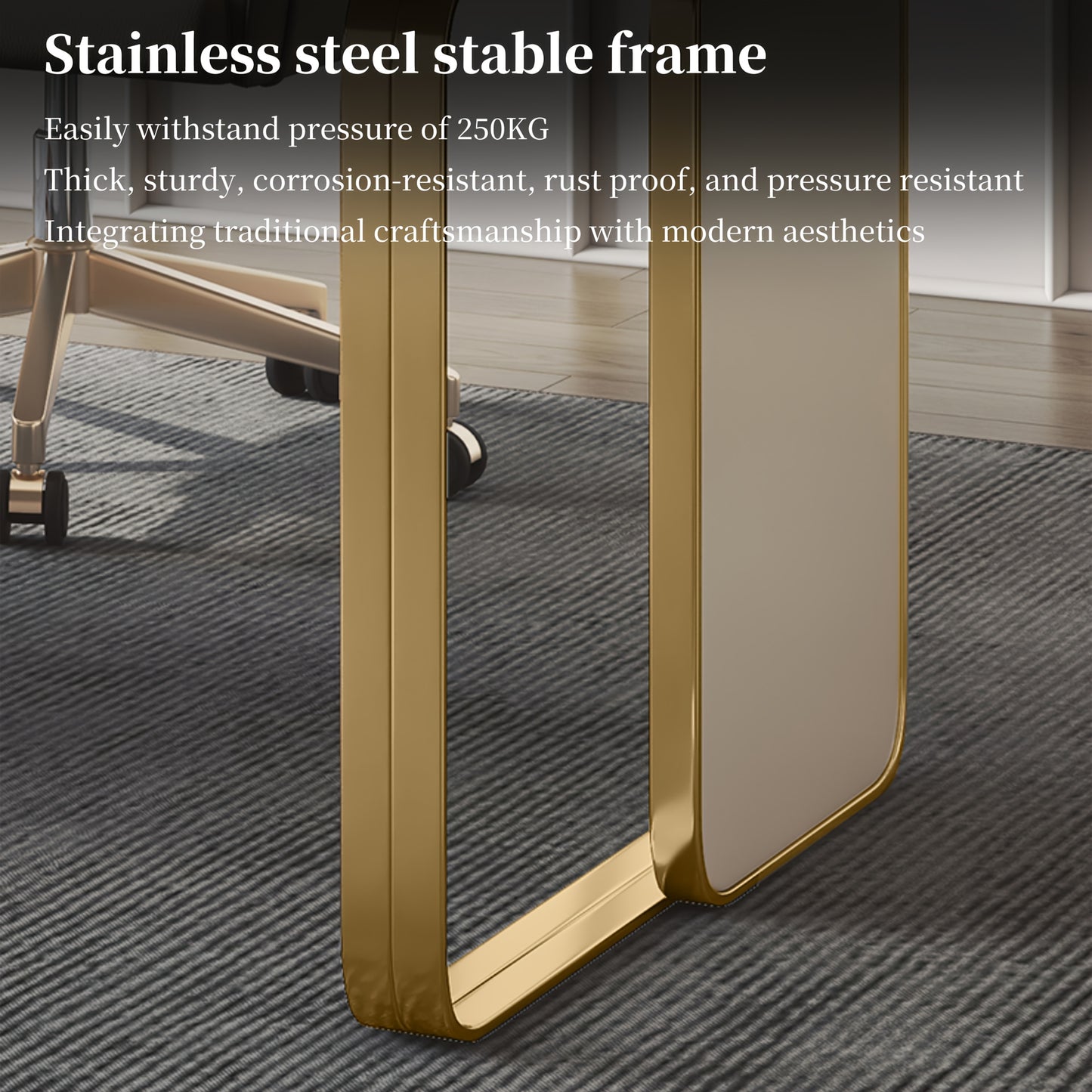 Luxury Marble Top Desk with Golden Frame - Modern Minimalist Writing Table Suitable for Home Office, Study Room, Bedroom, Marble Tabletop & Golden Frame, Assembly, Space-Saving for Small Spaces, Assembly Required