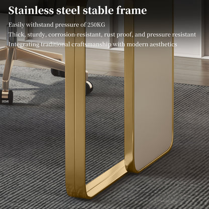 Luxury Marble Top Desk with Golden Frame - Modern Minimalist Writing Table Suitable for Home Office, Study Room, Bedroom, Marble Tabletop & Golden Frame, Assembly, Space-Saving for Small Spaces, Assembly Required