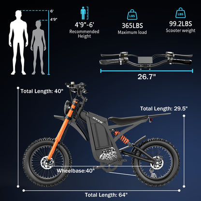GT16 Electric Bike for Adults, 749W Peak Motor, 27.9MPH Max Speed, 48V 25A Removable Battery, Up to 75 Miles Long Range, LED Headlight & Taillight, 16" Tire Off-Road E-Bike