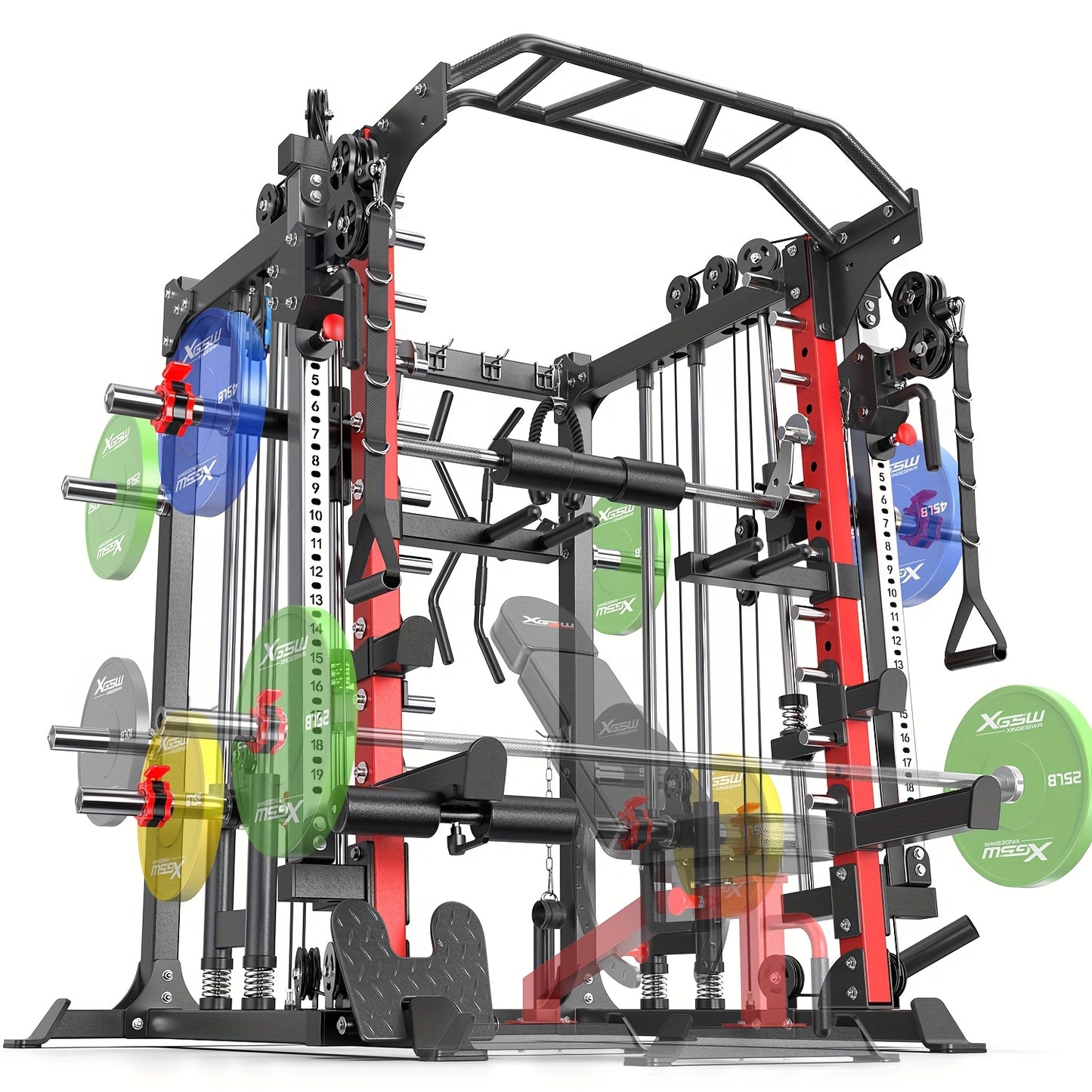 Smith Machine, Multi-function Squat Rack Power Cage L05 with Cable Crossover System, Strength Training Equipment, with Optional Weight Bench, Barbell Weight Set, for Home Gym